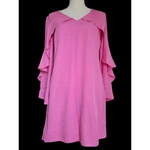 Kobi Halperin Pink Bethenny 100% Silk Ruffle Trim Mini Dress Small Relaxed Fit
